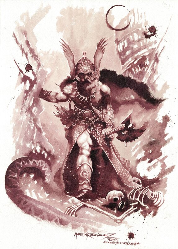 En vente - Martin RR, Wine Art, Dark Kingdom : Hommage à Frank Frazetta - Signé par Sara Frazetta - Illustration originale