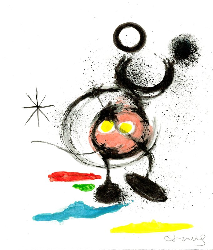 For sale - Tony Fernandez, Mickey Mouse inspiré par l'Oiseau migrateur de Joan Miró (1970) - Original Illustration