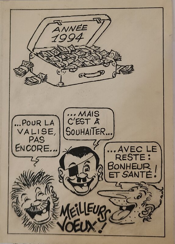 Les vœux des Pieds Nickelés de Jicka pour 1994 - Illustration originale