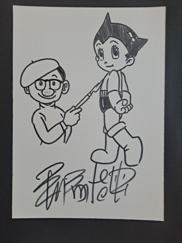 En vente - Osamu TEZUKA auto portrait avec Astroboy - Illustration originale