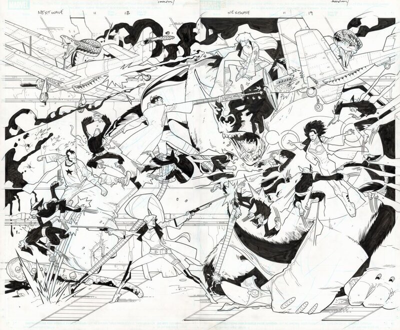 Stuart Immonen, Wade Von Grawbadger, Immonen: Nextwave 11 pages 18 & 19 - Planche originale