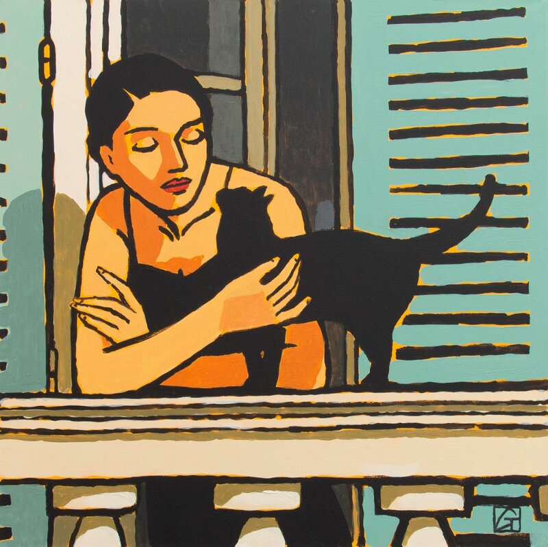 Jean-Claude Götting, 2023 - Le chat sur un balcon - Illustration originale