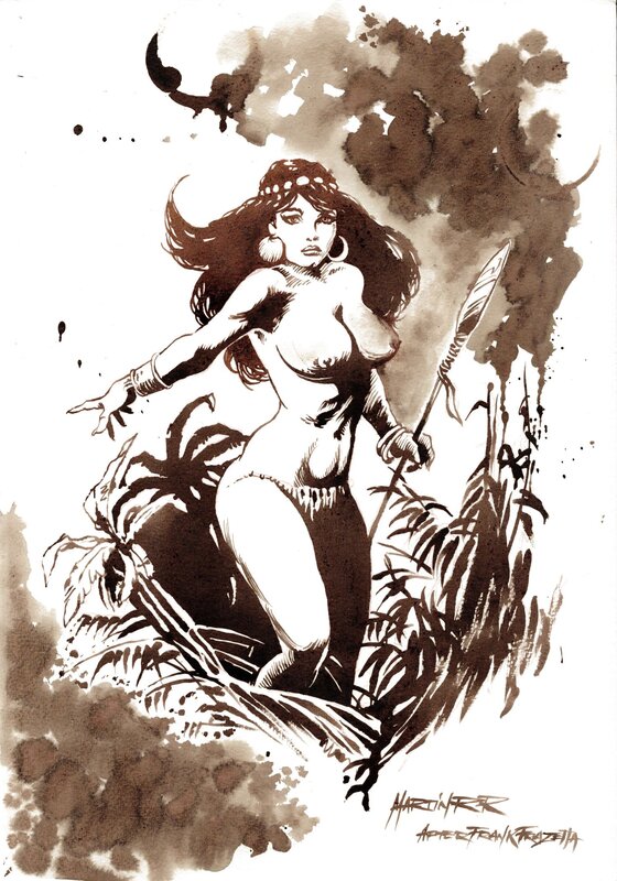 En vente - Martin RR, Wine Art, Pellucidar: beauté primitive, Hommage à Frank Frazetta, Signé par Sara Frazetta - Illustration originale