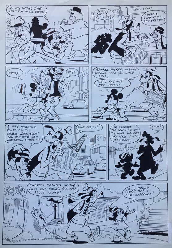 En vente - Jaime Diaz Studio, Studios Disney, Walt Disney, Studio Disney, Mickey, Pluto plaît à Pat, planche n°2, 1982. - Planche originale