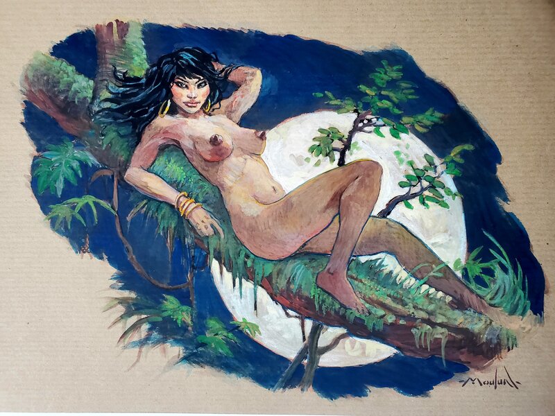 Régis Moulun, JUNGLE GIRL  couleur directe - Illustration originale