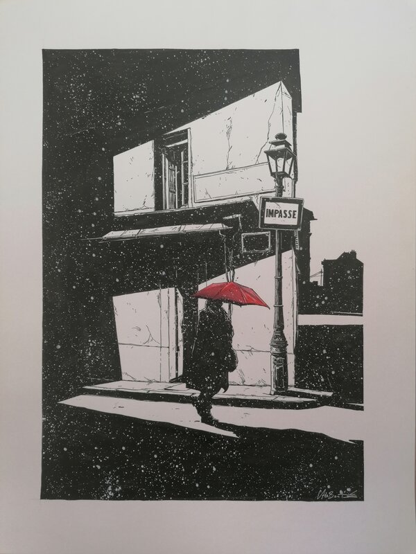 Parapluie rouge... par Christophe Chabouté - Illustration originale