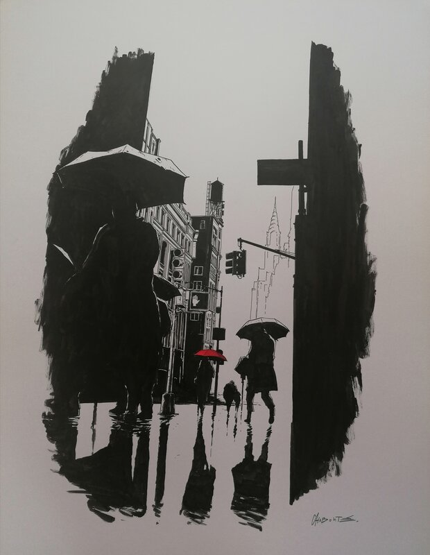 Parapluie rouge... par Christophe Chabouté - Illustration originale