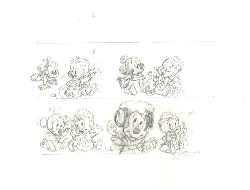 Claude Marin - Bébés Disney demi planche crayonnée - Planche originale