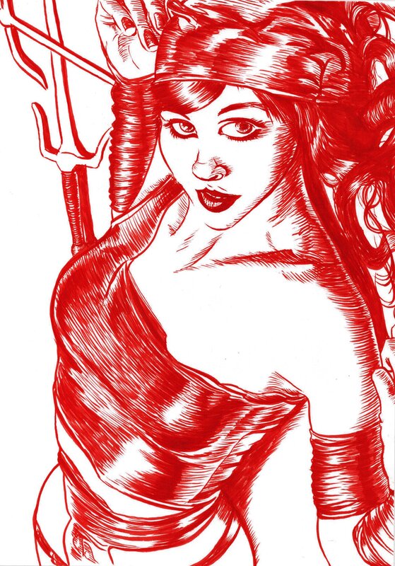 En vente - Elektra en rouge par Angel Bazal - Illustration originale
