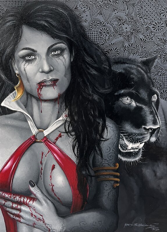 En vente - Martin Rodriguez, Vampirella avec la panthère noire - Œuvre originale