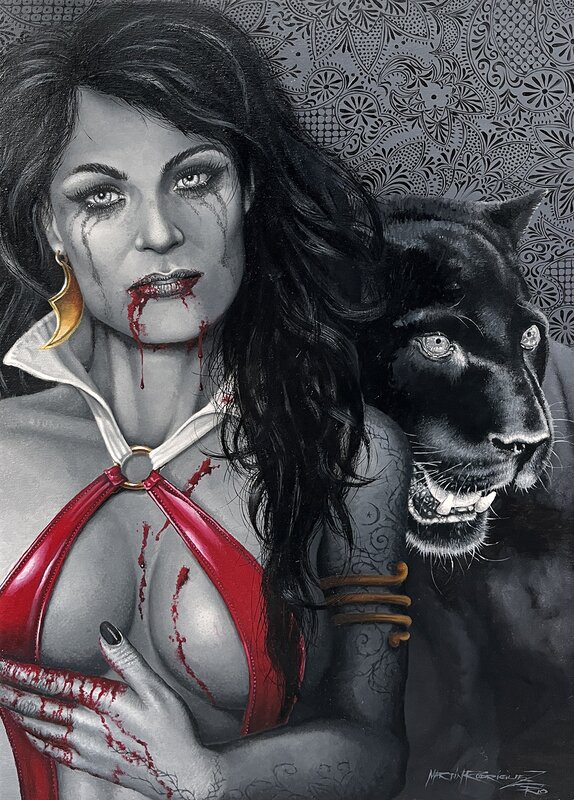 En vente - Martin Rodriguez, Vampirella avec la panthère noire - Œuvre originale