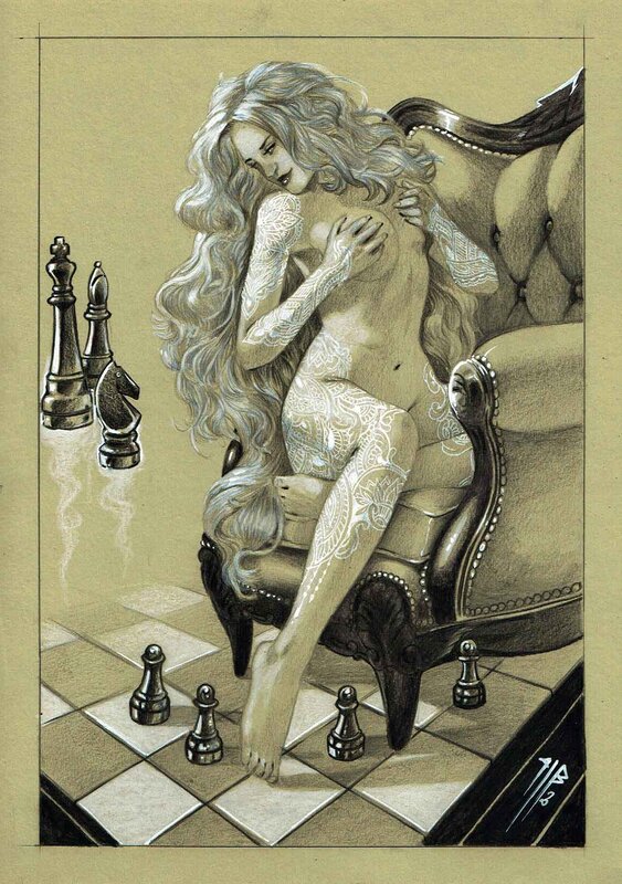 For sale - Philippe Bringel, Fille tatouée - la dame blanche - Original Illustration