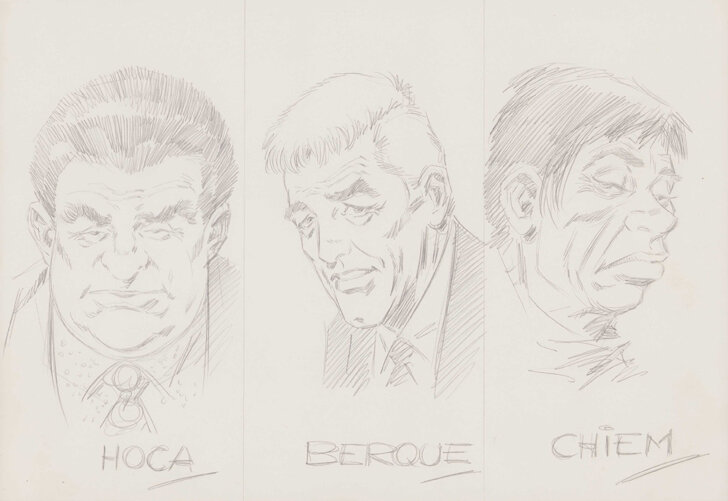 Romero | 1977 | Design for Modesty Blaise characters Hoca, Berque and Chiem from The junk men - Œuvre originale