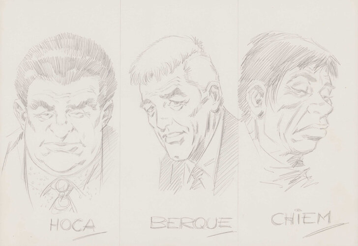 Romero | 1977 | Design for Modesty Blaise characters Hoca, Berque and Chiem from The junk men - Original art