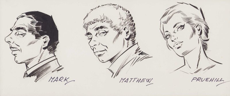 Romero | 1993 | Design for Modesty Blaise characters Mark, Matthew and Pruehill from The grim joker - Original art