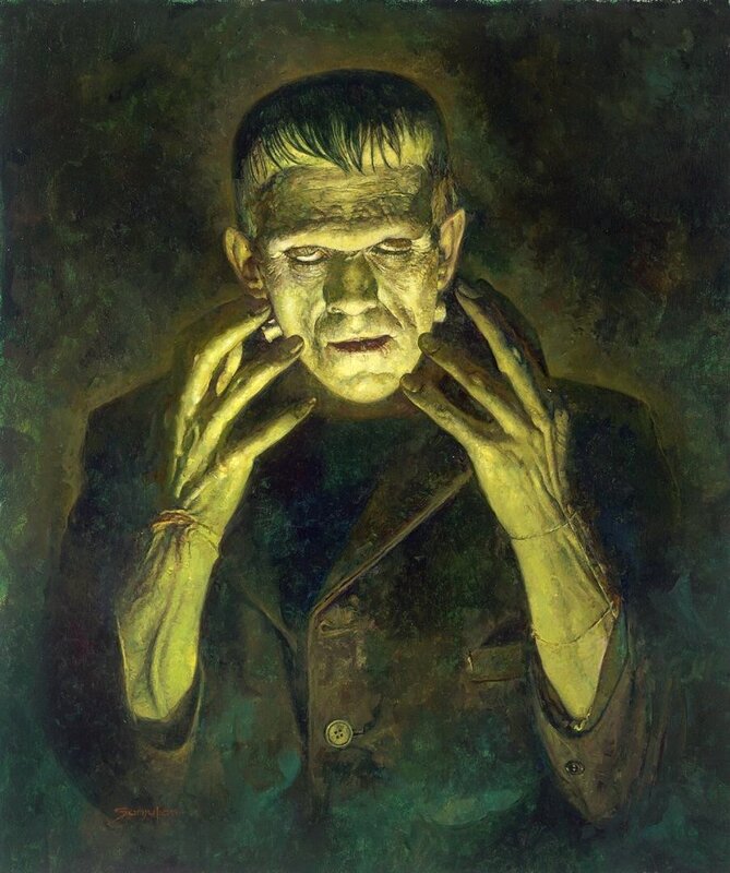 En vente - Manuel Sanjulián, Frankenstein, grand format - Illustration originale