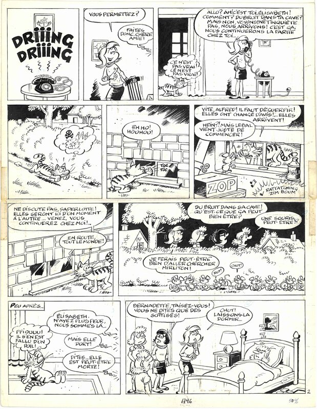 Raymond Macherot, Raoul Cauvin, Mirliton - Le Bal de minuit page 2 - planche originale (1972) - Comic Strip