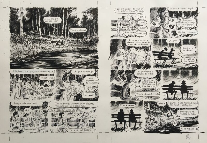 En vente - Pierre-Henry Gomont, La Fuite du cerveau - planches 34 et 35 - Planche originale