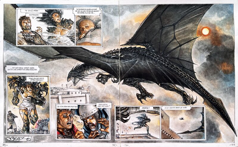 En vente - Juan Giménez, Moi Dragon, Tome 1, Double page 38-39 - Planche originale