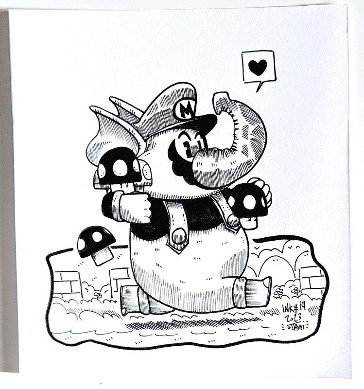 En vente - Dessin original de l'Inktober 2023 : Mario éléphant de Mario Wonder par oTTami ! - Illustration originale
