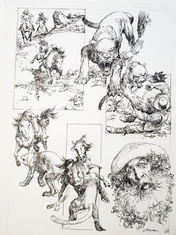 En vente - Carlos Roume, #horse Crepuscule, planche originale p.7 - Planche originale