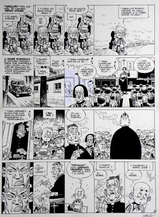 En vente - Carlos Giménez, Paracuellos Tome 3 – Histoire  » Boulettes  » Planche originale n° 3 – Carlos Gimenez - Planche originale