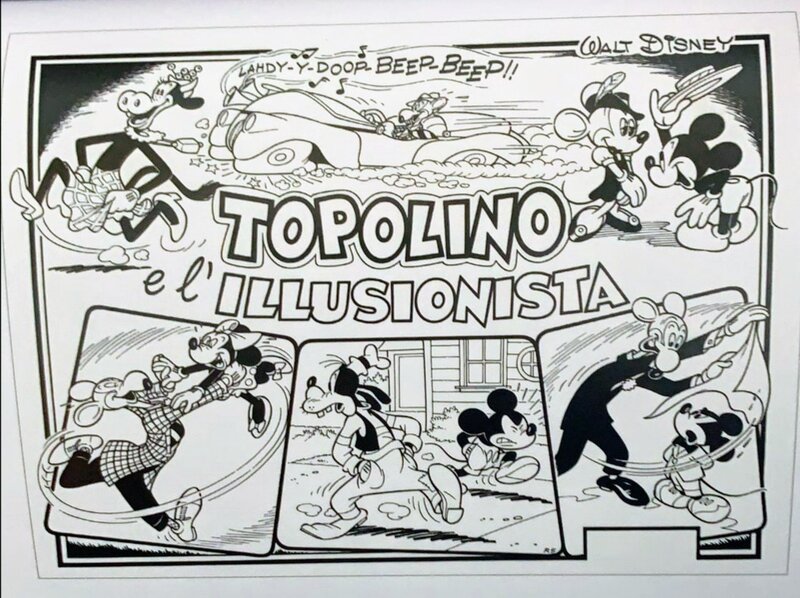 Romano Scarpa, Topolino e k illusionista - Illustration originale