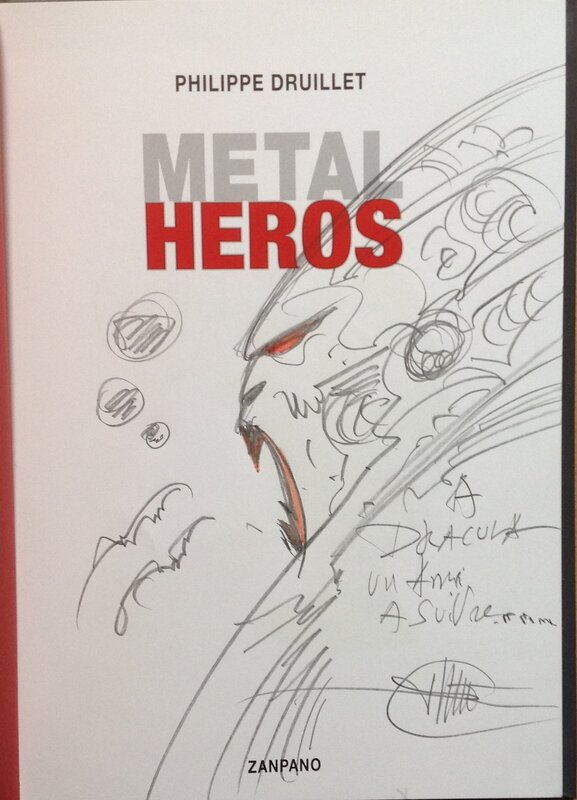 En vente - Druillet Metal Heros vampire Dracula 1, Dessin original dédicace crayon TL Bd eo cartonnée album Zanpano 2014 N°/Signé 350 ex - Dédicace