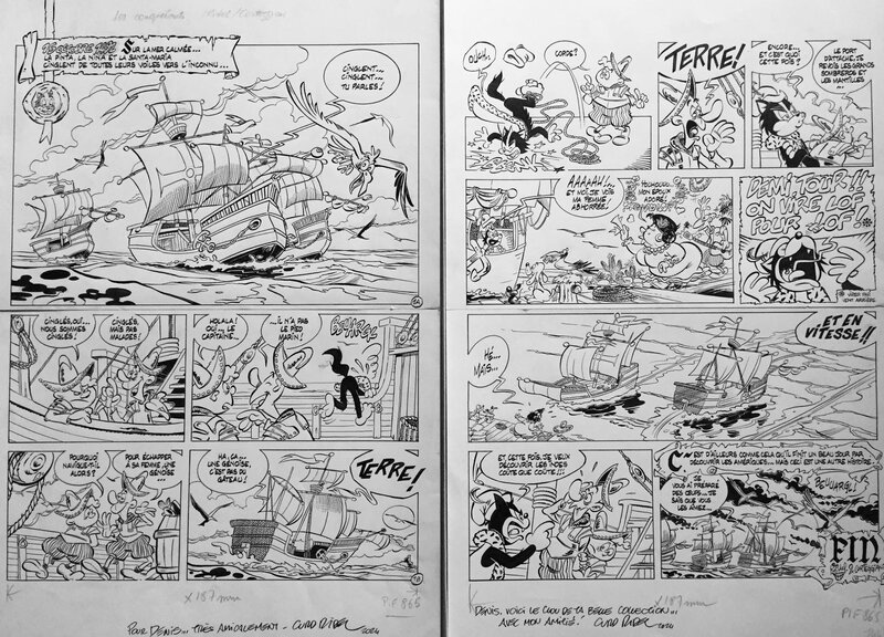 Curd Ridel, François Corteggiani, José Cabrero Arnal, Ridel, Hercule, Les conquérants, diptyque planches n°1&6, PifGadget#865, 1985. - Planche originale