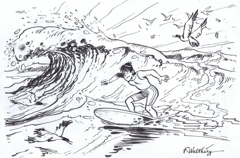François Walthéry, Natasja - Walter surfing - Original art
