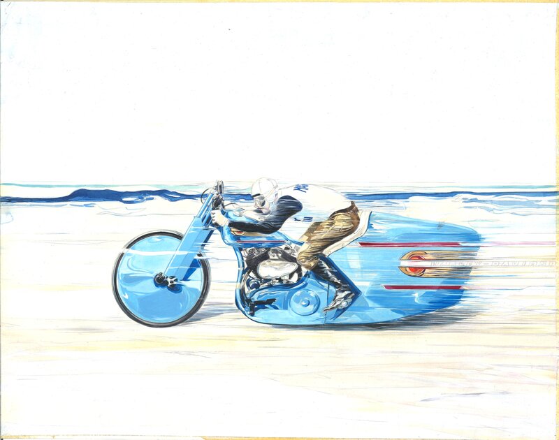 En vente - Denis Sire - Harley Davidson - Dessin Grand Format à l'aquarelle - Planche originale
