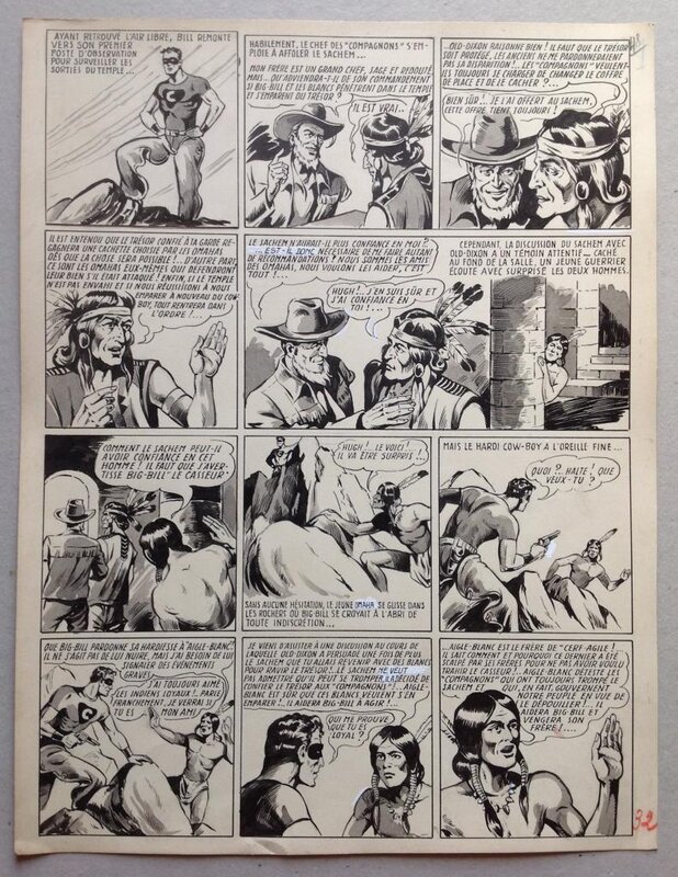 Maurice Besseyrias Big Bill Le Casseur 7 Planche Originale Big Bill 68 a disparu .., Encre Lavis Atelier Chott 1952 - Comic Strip