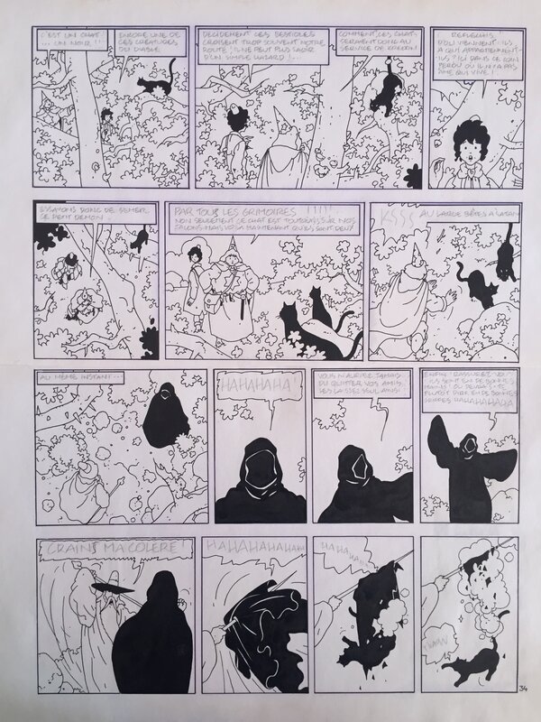 En vente - Parcelier, La Malédiction des sept boules vertes, tome 2, Le Magicien, planchen°10, 1988. - Planche originale