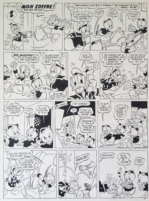 Claude Marin, Carl Barks, Walt Disney, Marin, Donald Duck, Miss Tick et les monstres, planche n°8, 1985. - Planche originale