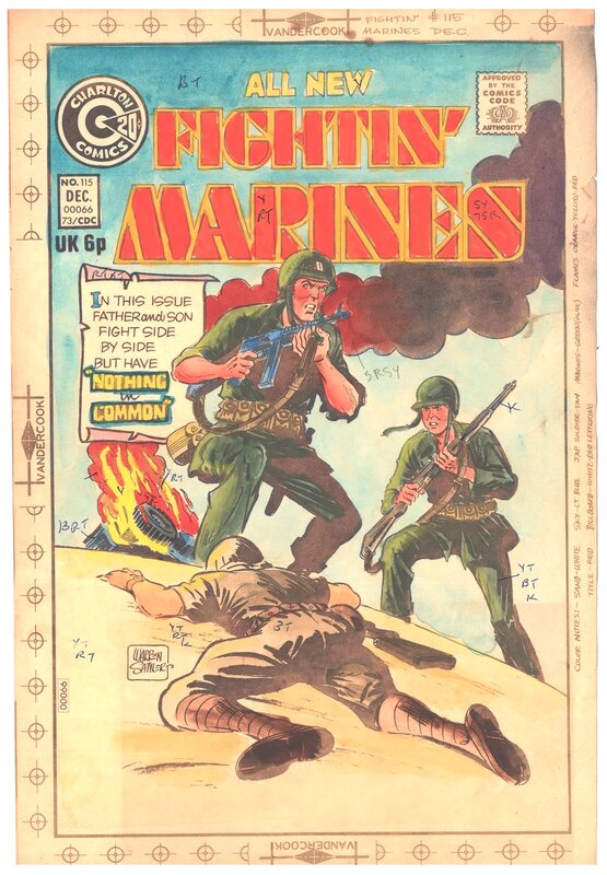 Warren Sattler, Fightin' Marines #115 Charlton Comic Cover Color Colour Guide Colorguide Colourguide - Original Cover