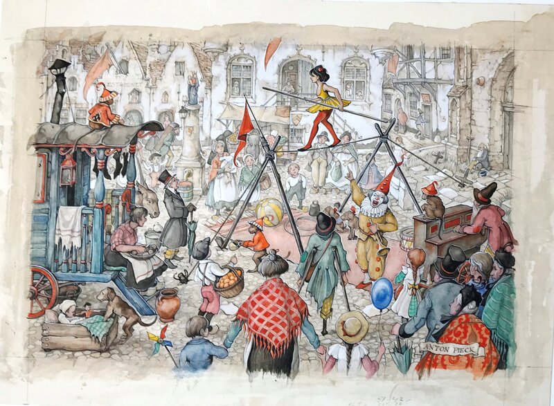 Anton Pieck, Koorddanseres op Kermis - Illustration originale