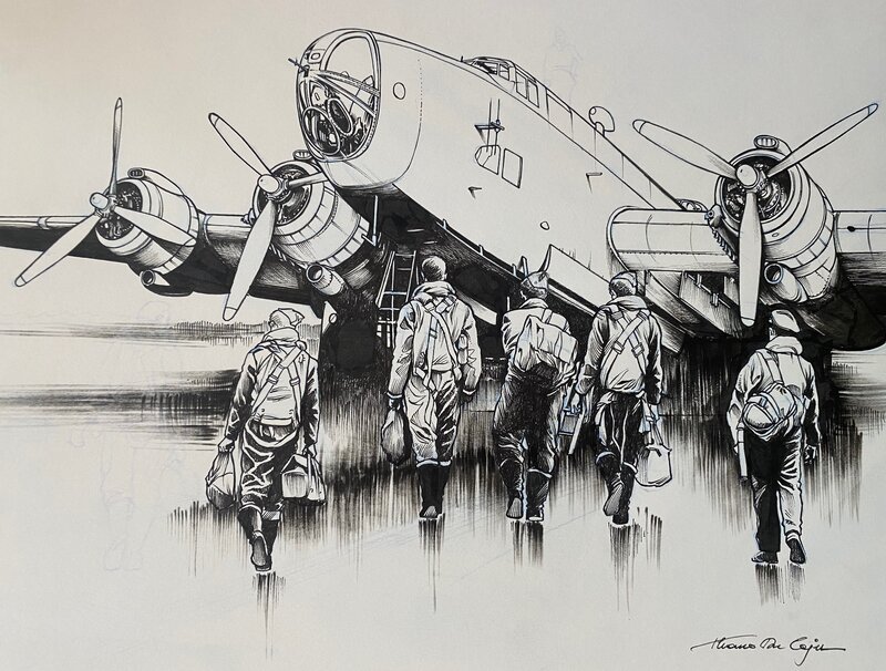 Du Caju, illustration originale, embarquement pour le raid sur Berlin ! - Original Illustration