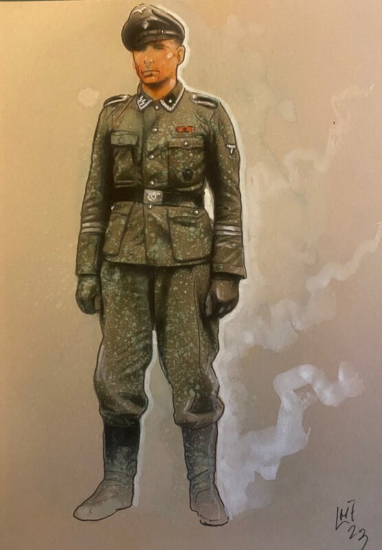 Fabrice Le Hénanff, illustration originale, officier allemend SS WW2, Ostfront. - Illustration originale