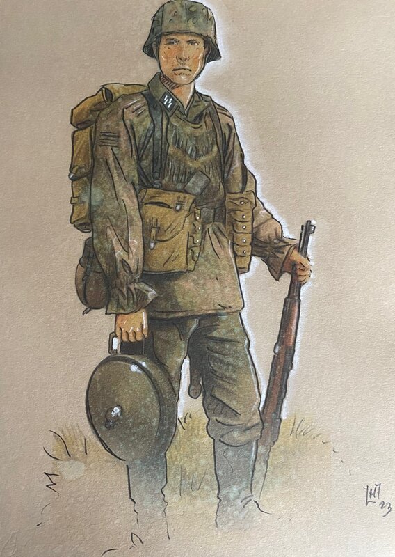 Fabrice Le Hénanff, illustration originale, soldat de la seconde guerre mondiale. - Illustration originale