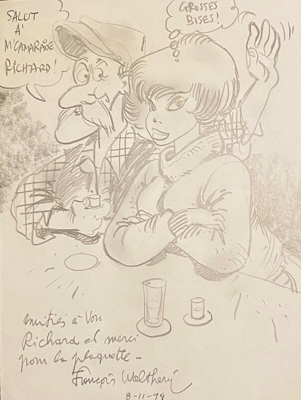 François Walthéry, illustration originale, Natacha en compagnie de Jules . - Original Illustration