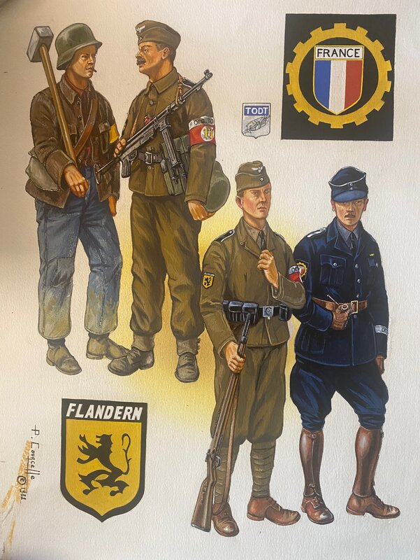 Patrice Courcelle, planche originale, uniformes organisation Todt WW2 - Planche originale