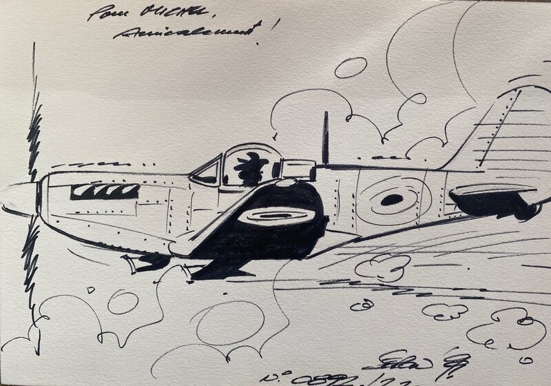 Pierre Seron, illustration originale, avion Spitfire, 
