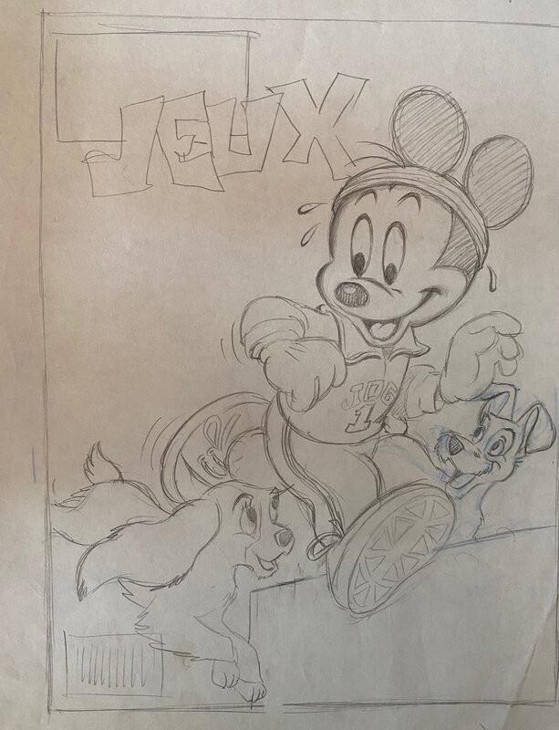 Studios Disney, illustration originale, Mickey, la Belle et le Clochard . - Œuvre originale