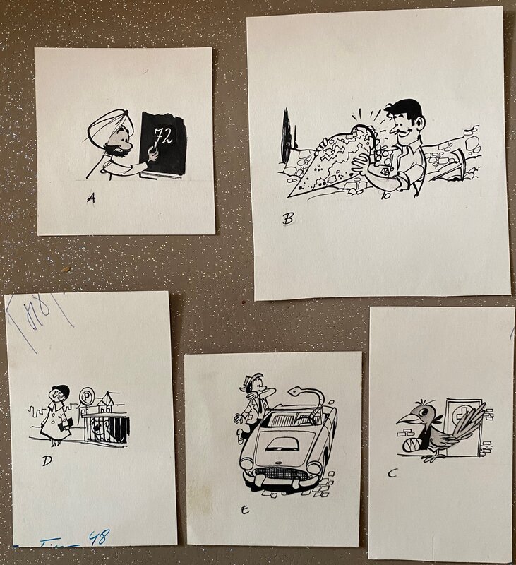 Will, ensemble de 5 illustrations originales, Rédactionnel du Journal Tintin N°48. - Original Illustration