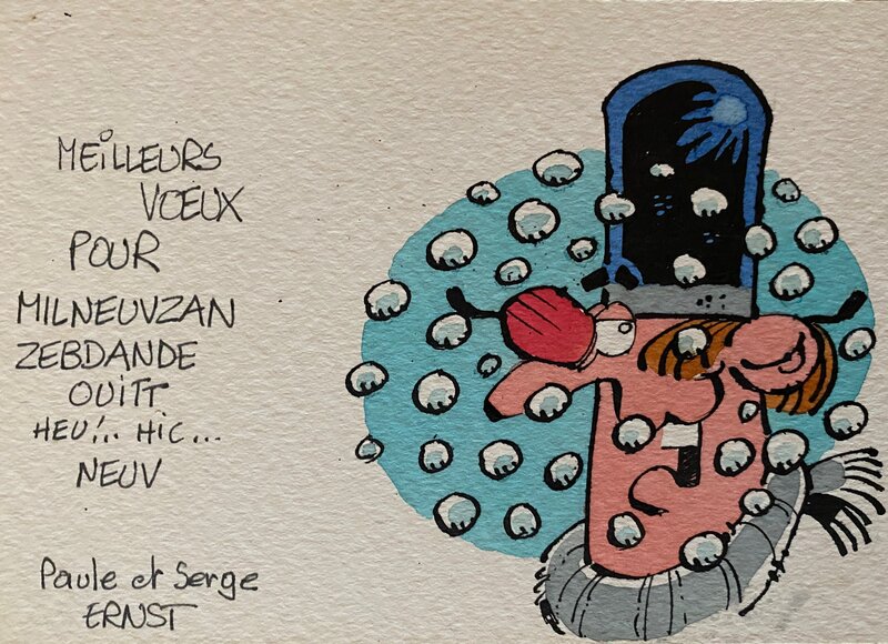 Serge Ernst, illustration originale, carte de voeux. - Original Illustration