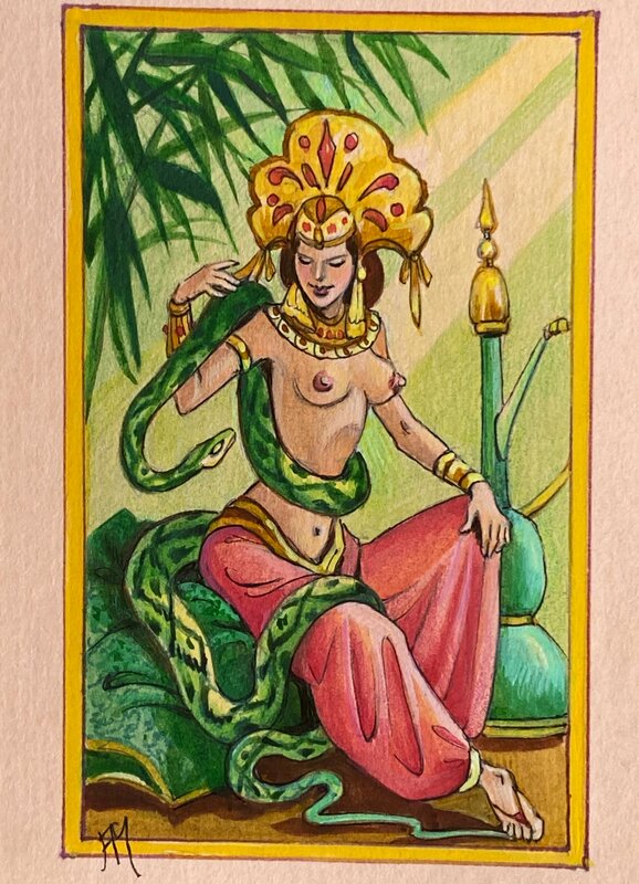 Florence Magnin, illustration originale, la Charmeuse au serpent. - Illustration originale