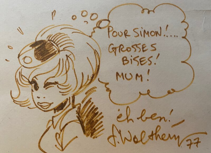 François Walthéry, illustration originale, Natacha 1977. - Dédicace