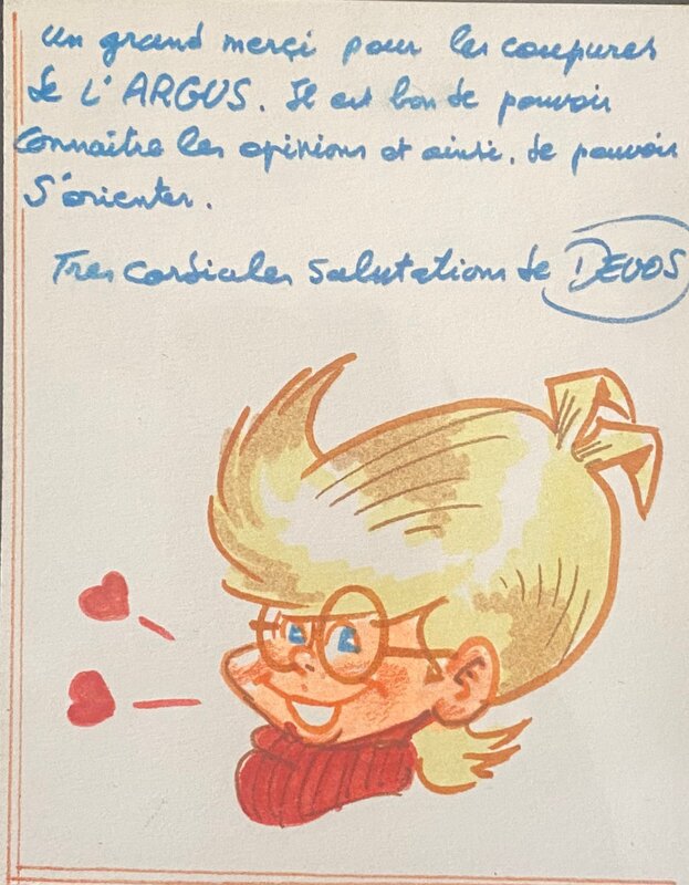Jacques Devos, illustration originale, Génial Olivier. - Dédicace