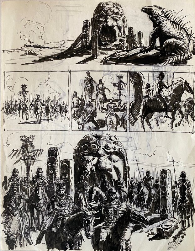 Jean-Claude Gal, illustration originale, travaux préparatoires pour « Les Armées du Conquérant « . - Œuvre originale