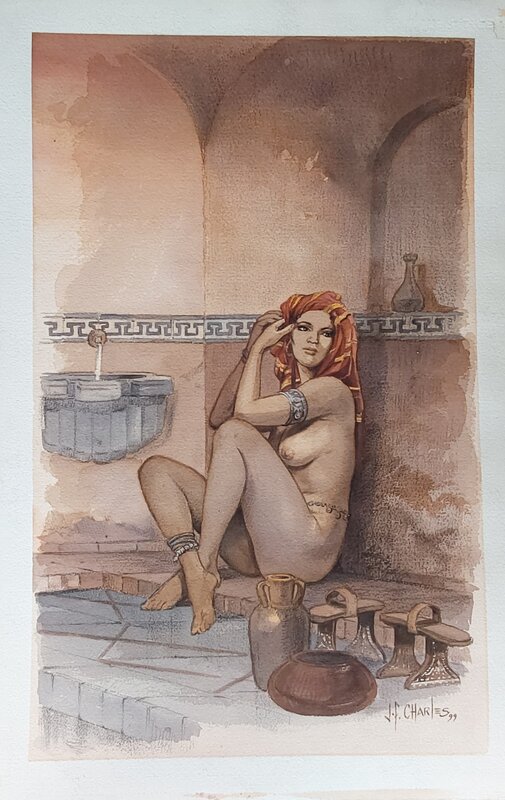 Jean-François Charles, Nahila se repose près du bassin d'eau - Illustration originale